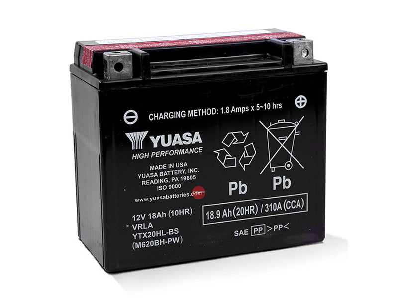 Yuasa YTX20HL-BS-PW DG Battery w acid Made USA Yuasa. Alt: YB16CLB