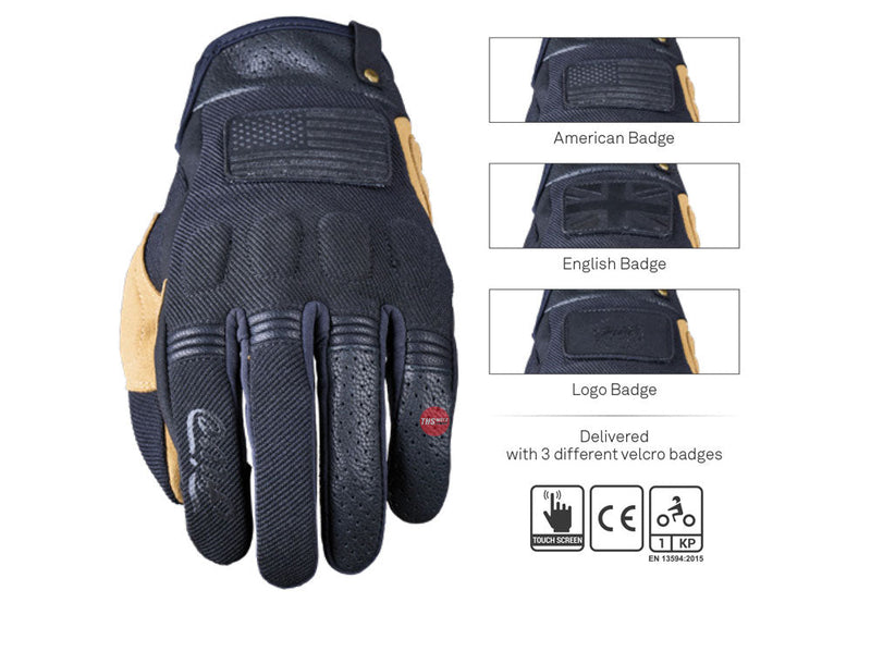 Five Scrambler Black / Tan Road Gloves Size 12 2XL