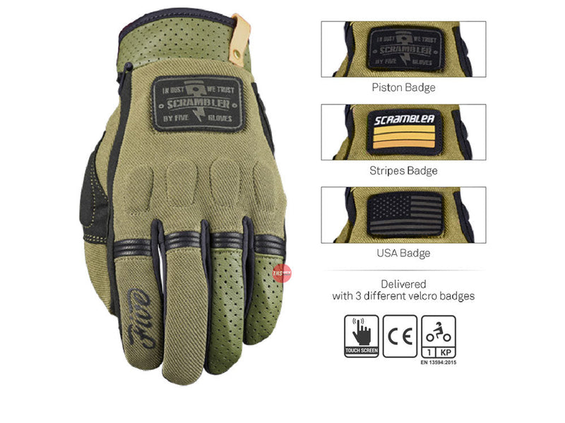 Five Scrambler Khaki / Black Road Gloves Size 13 3XL