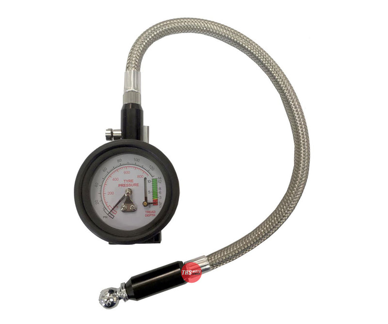 Dragon Stone 0-120 Psi Tyre Pressure Gauge 45 Deg. Head With Tread Depth