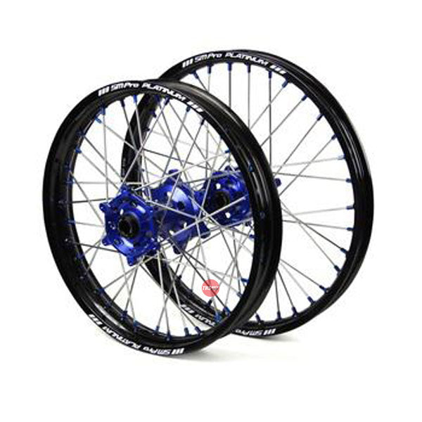 SM Pro Wheel Set Complete PRO Platinum Front & Rear Blue Hubs Black Rims