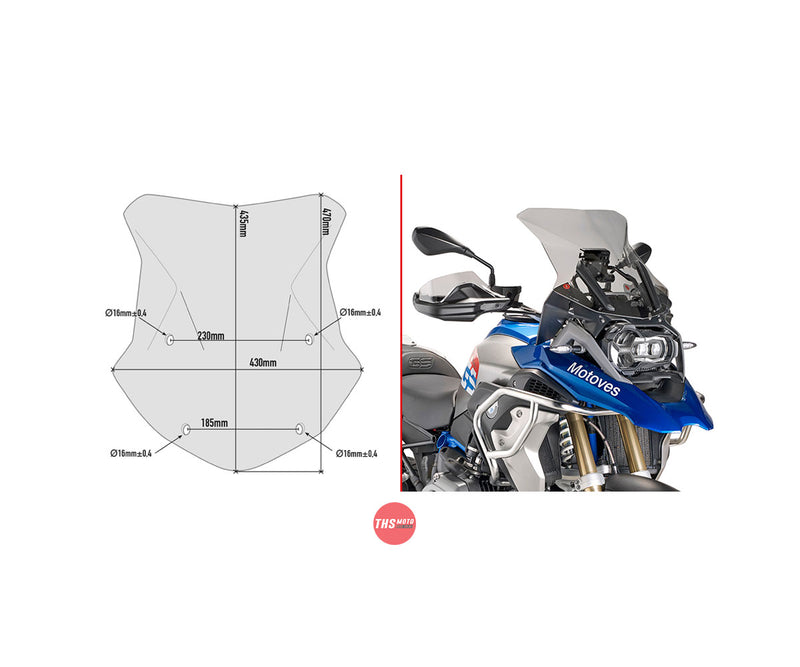 Givi Screen Bmw R1200Gs/Gsa '13-'15 Clear 15cm Taller (Needs D5108Kit)