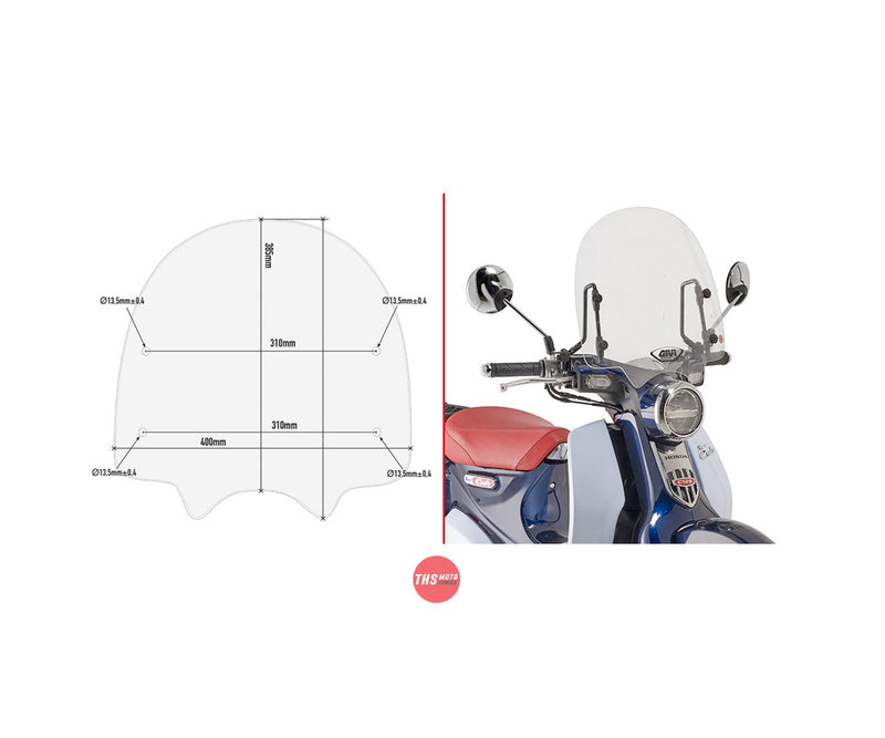 Givi Screen Honda C125 Super Cub '22-> Clear 38.5 X 40cm (Needs A1168A)