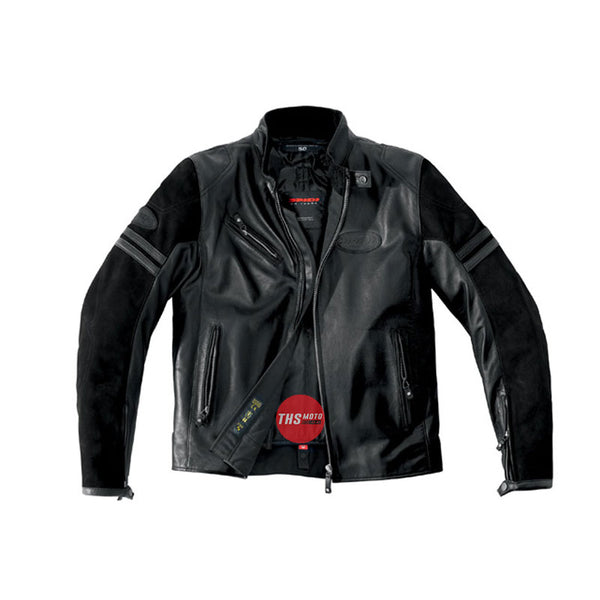 Spidi Ace Leather Jacket Black With Suede Sleeves 52