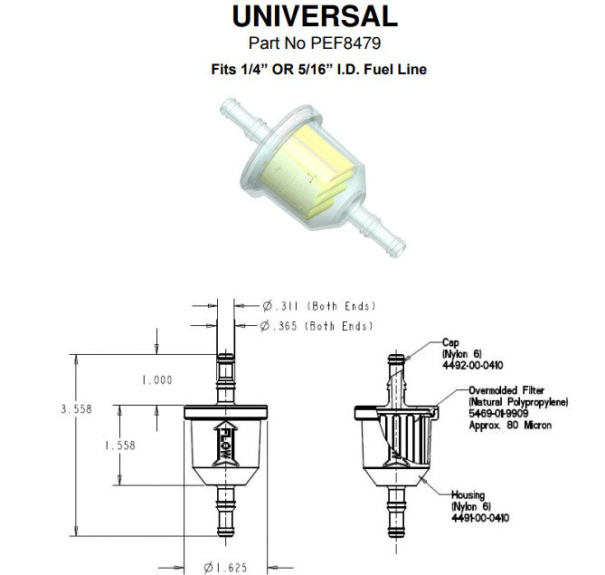 Darbi Petrol Filter Hi Flow 1/4' or 5/16" Universal