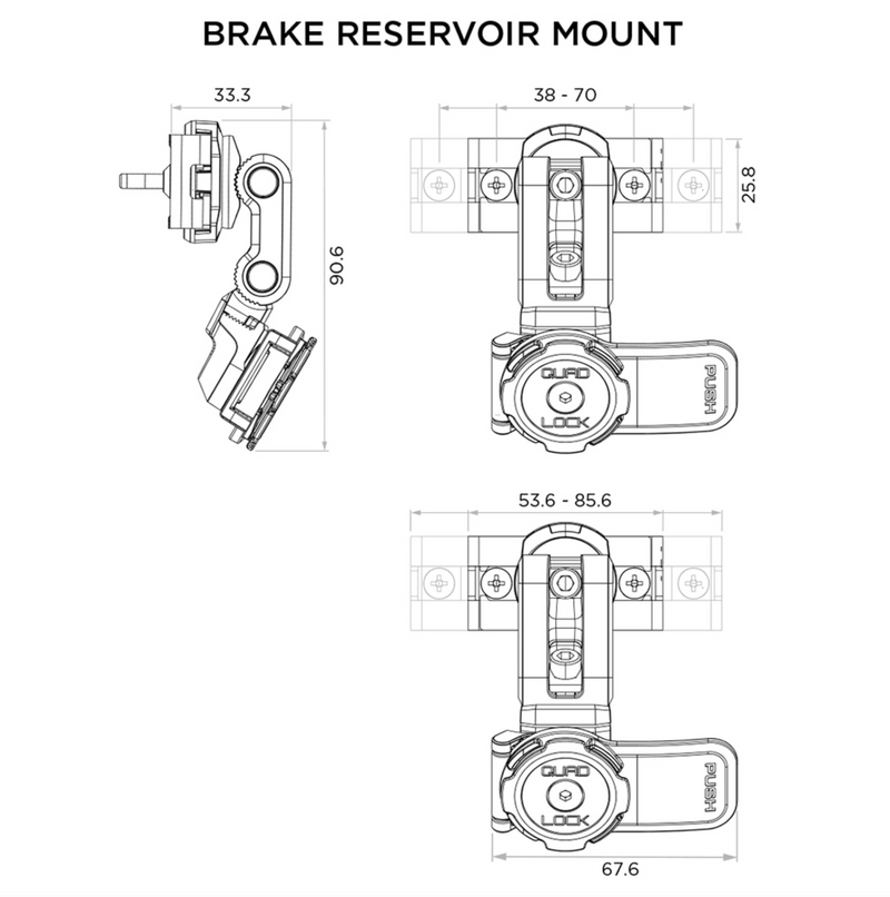 Motorcycle Brake Reservoir Mount Quad Lock