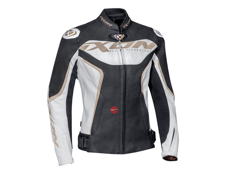 Ixon Trinity Womens Leather Jacket White/blk/gld Small