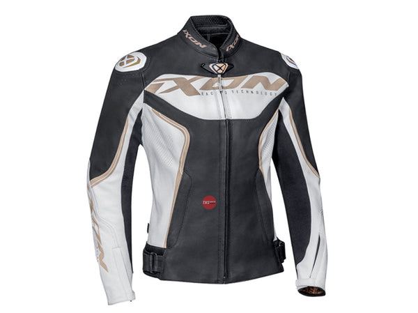Ixon Trinity Womens Leather Jacket White/blk/gld XL