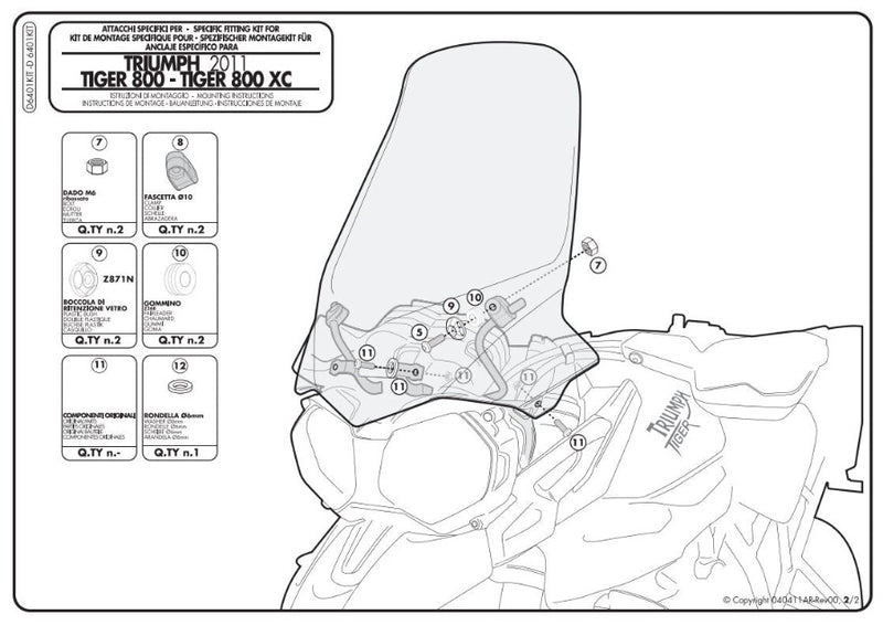 Givi Kit To Fit 6401DT Windscreen Triumph Tiger 800 / 800 XC /XR '11-'17 D6401KIT