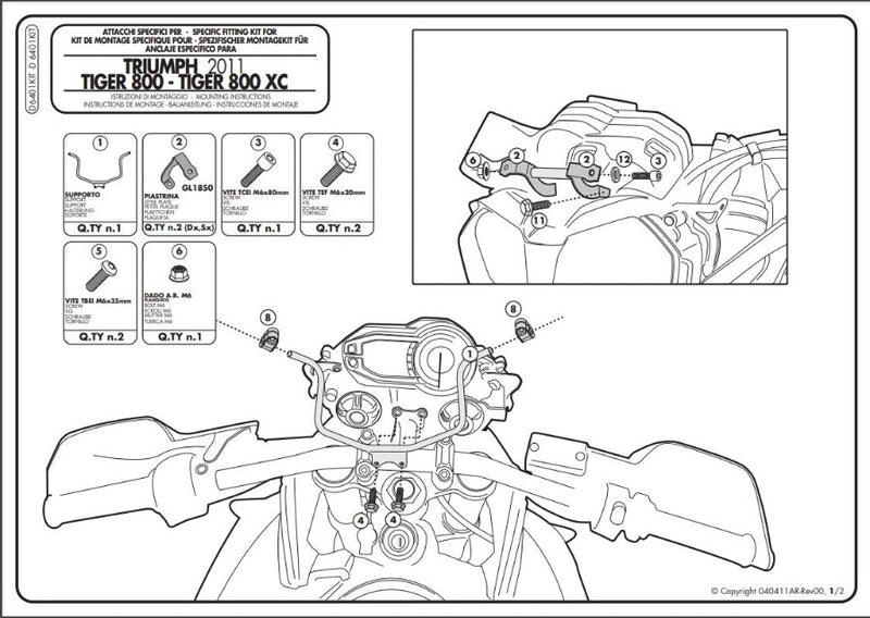 Givi Kit To Fit 6401DT Windscreen Triumph Tiger 800 / 800 XC /XR '11-'17 D6401KIT