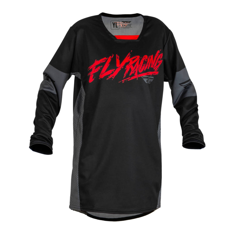 Fly Racing 2023 Youth Kinetic Khaos Jersey Black red Grey Yl