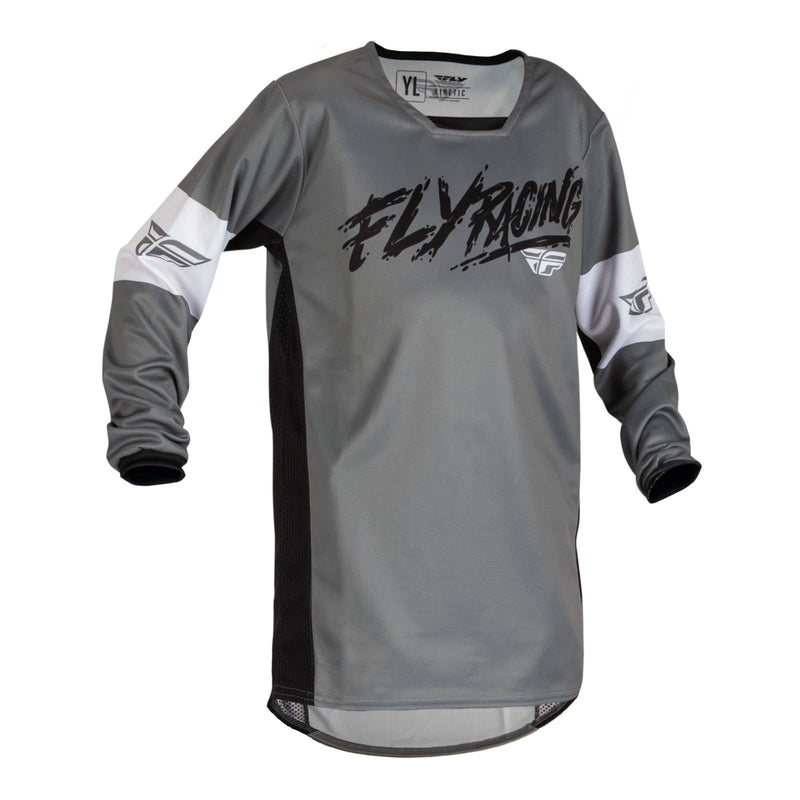 Fly Racing 2023 Youth Kinetic Khaos Jersey Grey Black white Yl