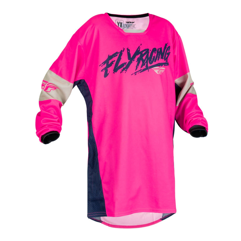 Fly Racing 2023 Youth Kinetic Khaos Jersey Pink navy tan Yx