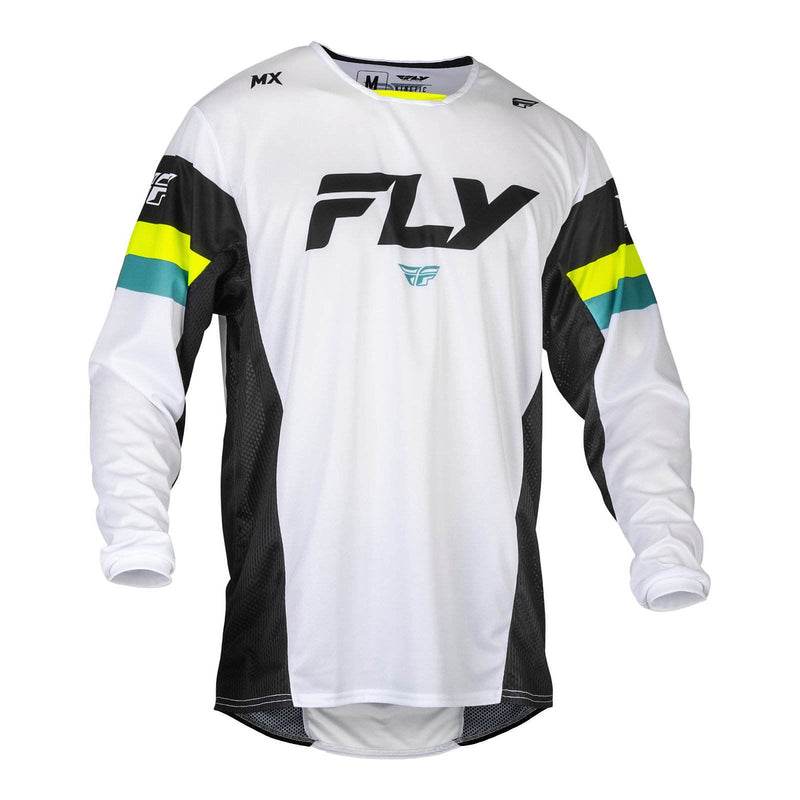 Fly Racing 2024 Kinetic Prix Jersey - White / Black / Hi-Vis Size 2XL