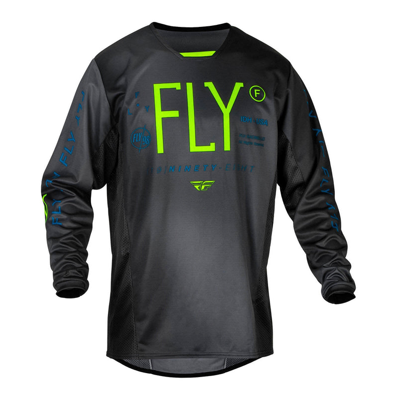 Fly Racing 2024 Youth Kinetic Jersey - Charcoal / Neon Green / True Blue Size YL