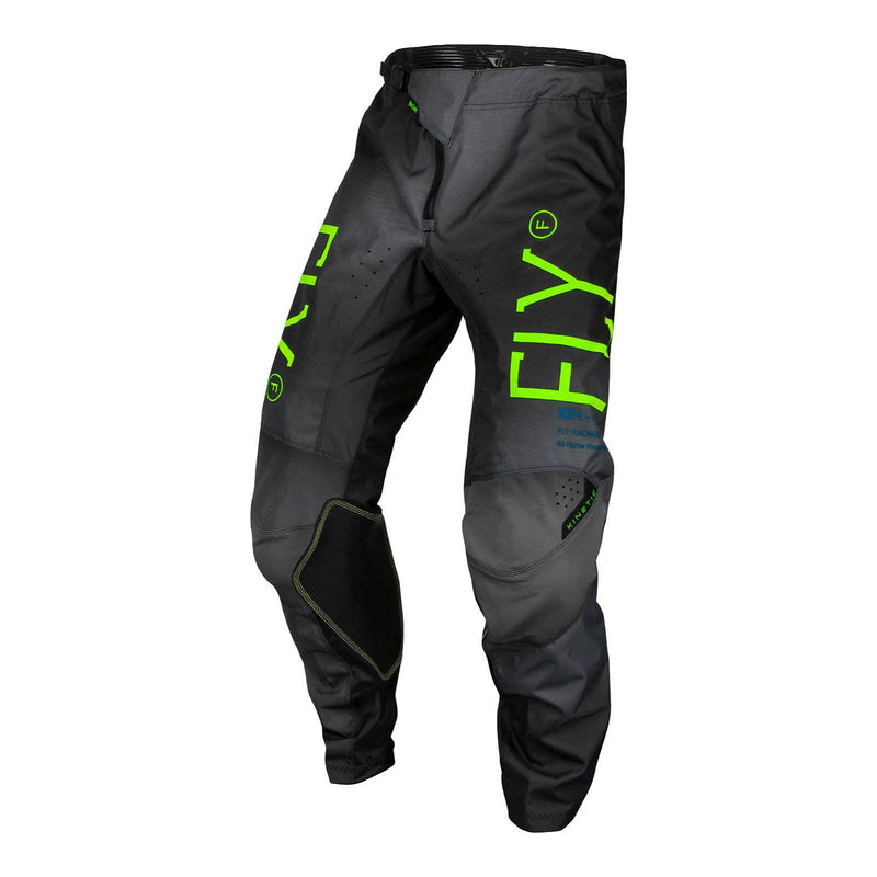 Fly Racing 2024 Youth Kinetic Pants - Charcoal / Neon Green / True Blue Size 18