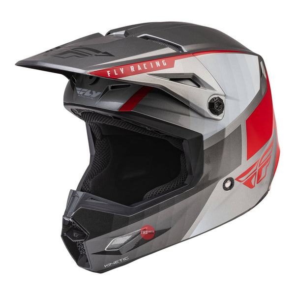 Fly Racing 2022 Kinetic Drift Helmet Charcoal light Grey Red Size Large 59 60cm