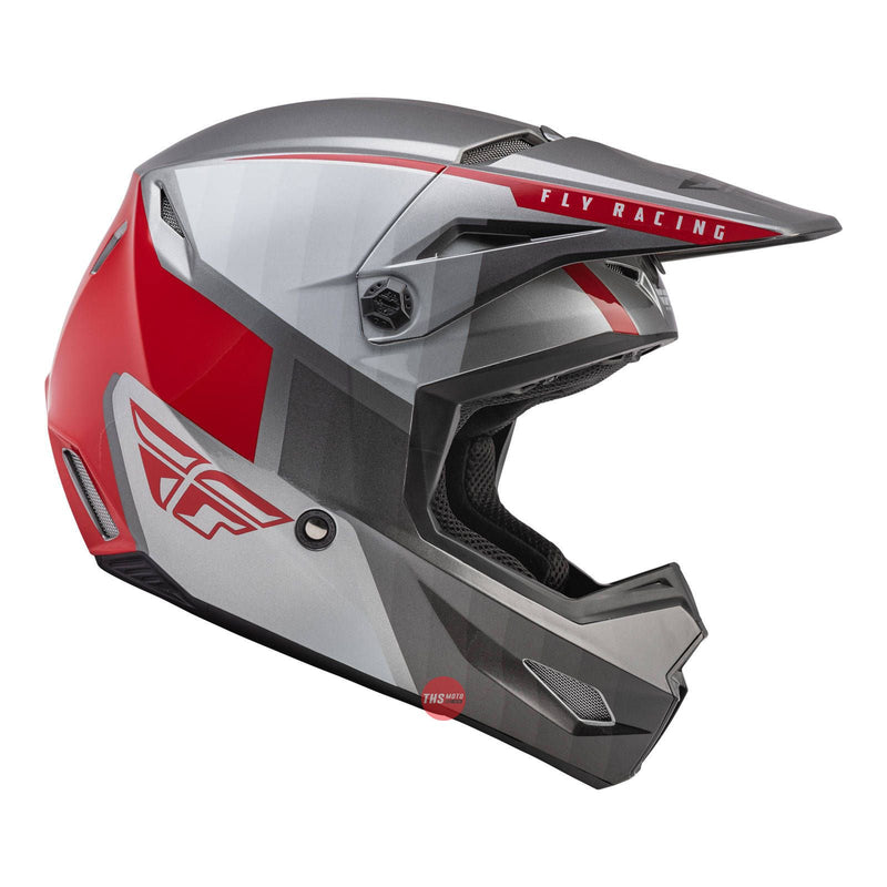 Fly Racing 2022 Kinetic Drift Helmet Charcoal light Grey Red Size Youth Large 51 52cm