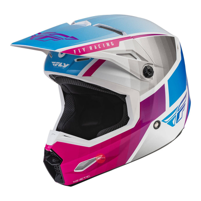 Fly Racing 2022 Kinetic Drift Helmet Pink White Blue Size 2XL 63 64