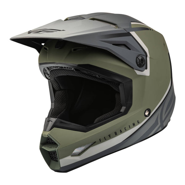 Fly Racing 2023 Kinetic Vision Youth Helmet Matte Olive Grn Grey Ym