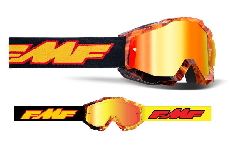 FMF POWERBOMB Youth Size Motocross MX Goggles Spark Orange - Mirror Red Lens