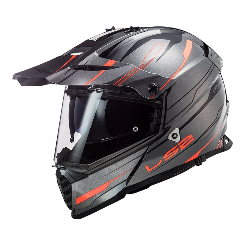 LS2 MX436 Pioneer Evo Knight Adventure Helmet - Titanium / Fluro Orange Size 3XL 65cm 66cm