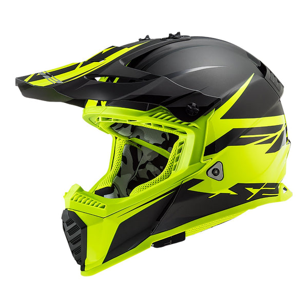 LS2 MX437 FAST EVO HELMET ROAR MATTE BLACK HI-VIS YELLOW Size XL 61cm 62cm