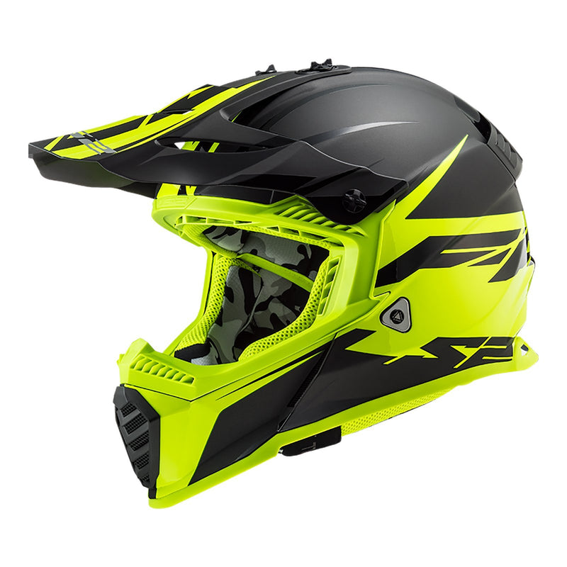 LS2 MX437 FAST EVO HELMET ROAR MATTE BLACK HI-VIS YELLOW Size Large 59cm 60cm