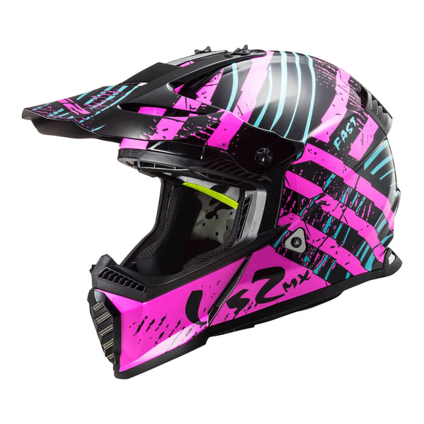 LS2 Helmets MX437 Fast Evo Verve Black Fluro Pink 2XL 63cm 64cm