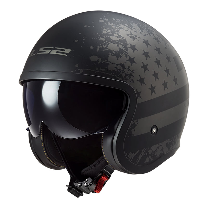 LS2 OF599 Spitfire Black Flag - Matte Black / Titanium Open Face Helmet Size XL 61cm 62cm