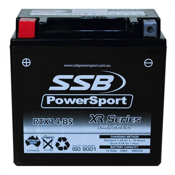 Super Start Motorcycle And Powersports Battery (Ytx14-Bs) Agm 12V 12Ah 290Cca Ssb High Performance