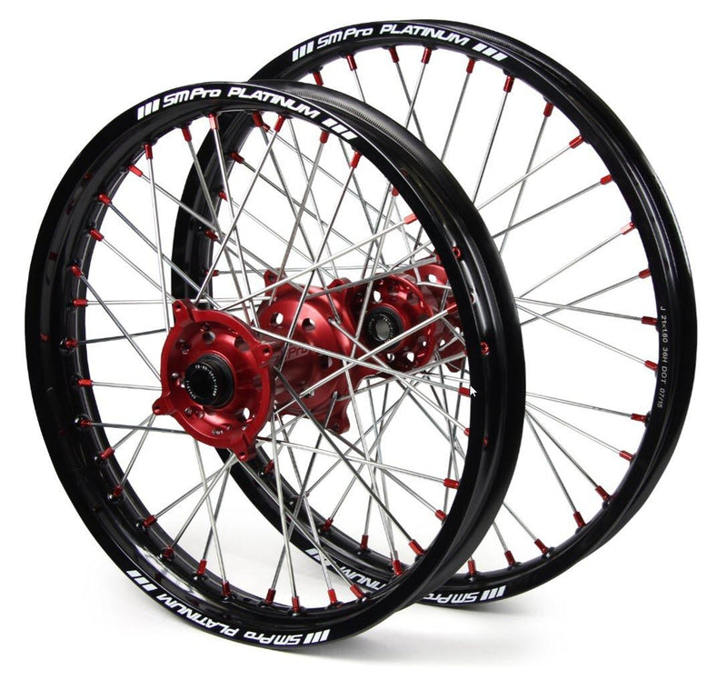 SM Pro Wheel Set Complete PRO PLATINUM Front & Rear Red Hubs Black Rims