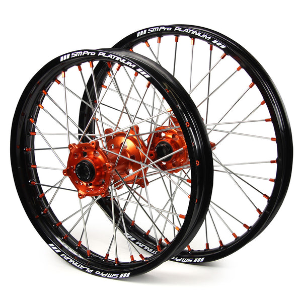 SM Pro Wheel Set Front & Rear Orange Hub Black Rims 21 19 Rear Ktm125 150 250Sx 250 350 450Sxf