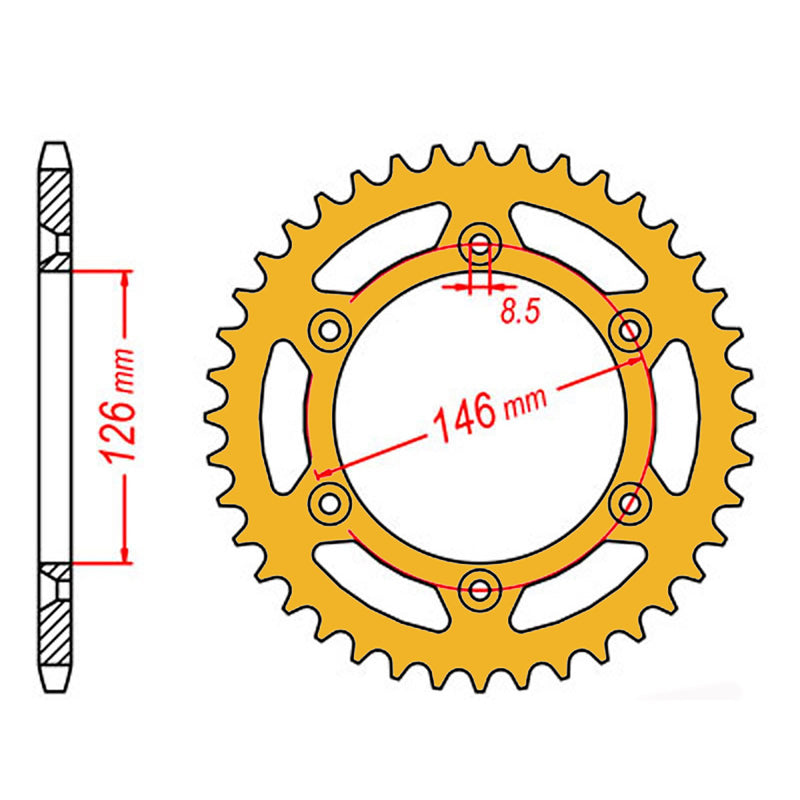 SPKT REAR ALLOY MTX ZERO GLD 808 47T